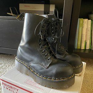 RARE Vintage 90s Black Platform Steel Toe Dr. Martens 10 Eye Made in England